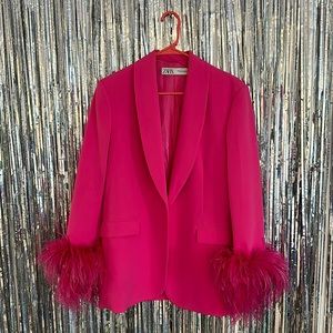 Zara pink straight cut feather blazer